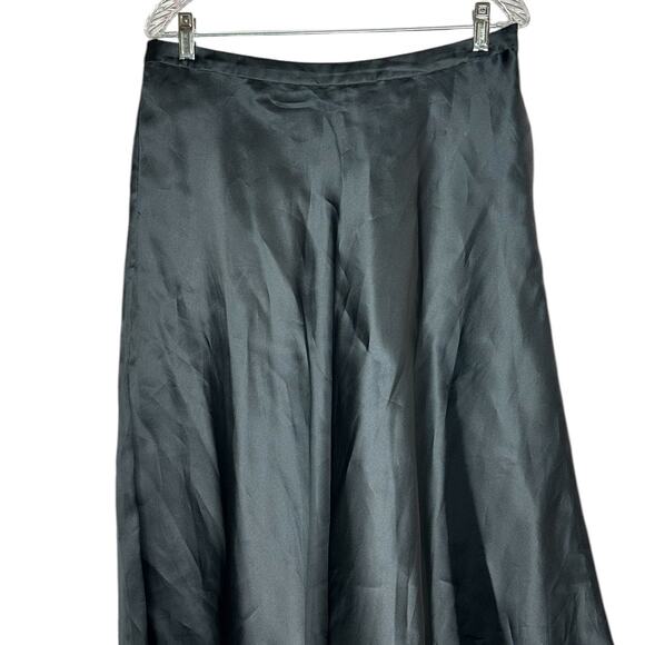 St. John Evening Black 100% Silk Midi Flowy Lined Skirt Side Zipper Size 12 - Picture 8 of 12